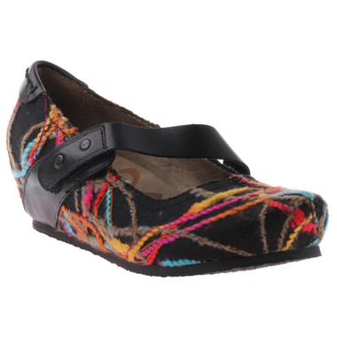 OTBT Salem Mary Jane Wedge- black multi color fabric