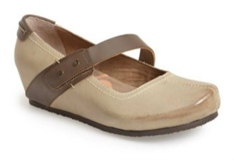 Quarter View: Women's Shoes, OTBT Salem Mary Jane Wedge- Stone Grey with Brown Leather Strap