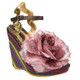 Irregular Choice Weavers, Striped woven wedge with oversized fabric flower- Pink Gold and Purple