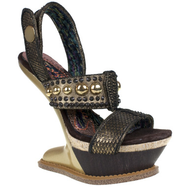 Women's Shoes, Irregular Choice Enchantment, Heel- less platform, GOLD leather with metal studs