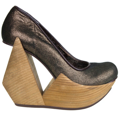Women's Shoes, Irregular Choice Quantum, Platform cut out wedge, Leather, Brown Gold Shimmer