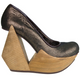 Women's Shoes, Irregular Choice Quantum, Platform cut out wedge, Leather, Brown Gold Shimmer