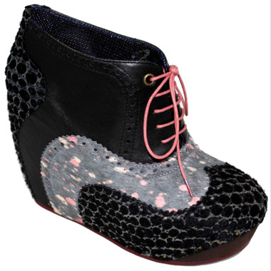 Women's Shoes, Women's unique shoes, Irregular Choice What an Angel, Oxford Style Lace up Wedge platform, Mix patterns, Colorway Black Lavender
