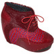 Women's Shoes, Women's unique shoes, Irregular Choice What an Angel, Oxford Style Lace up Wedge platform, Mix leather, pony hair and patterns, Colorway Red