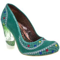 Women's Shoes, Irregular Choice Summer Bucket, High Heel Embroidered pump with lucite heel, Green