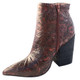 Women's Shoes, Brown Tooled Leather Bootie, Stacked wooden heel, Jeffrey Campbell Truly, Brown