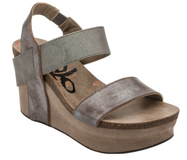 Women's Shoes, OTBT Bushnell, Open toe Wedge with elastic strap, Pewter