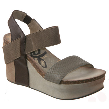 Women's Shoes, OTBT Bushnell, Open toe Wedge with elastic strap, Mint (Dk brown Bk Ankle strap, brown front ankle strap and taupe toe strap)