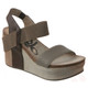 Women's Shoes, OTBT Bushnell, Open toe Wedge with elastic strap, Mint (Dk brown Bk Ankle strap, brown front ankle strap and taupe toe strap)