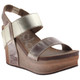 Women's Shoes, OTBT Bushnell, Open toe Wedge with elastic strap, Gold color way. Metallic brown front toe and back ankle strap.  Metallic Gold front ankle strap.