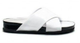 Side View: Women's Shoes, Jeffrey Campbell Menorca, Criss Cross Slip on Sandal, Patent leather, white and black sole