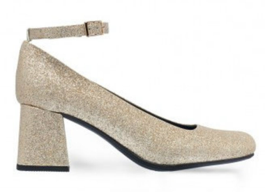 Side View:  Women's Shoes, Heels, Jeffrey Campbell Sweet Jane, Glitter Mary Janes, Block heel rounded toe, Gold Silver