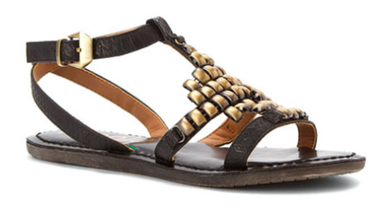 Quarter View: Women's Shoes, Sandals, Nicole Shoes Dorrie Flat sandal, Sandal with metal brushed decor, Black