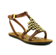 Women's Shoes, Flat Sandal with gold metal beading, Havana Brown with rubber sole
