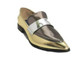 Quarter View: Women's Shoes, Women's Loafer, Belanger by Jeffrey Campbell Shoes, Mix Metallic Loafer. Color Gold.