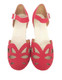 Women's Shoes, Jeffrey Campbell Anwen, Retro wooden wedge mary janes, Red perforated leather
