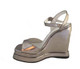 Women's Shoes, Jeffrey Campbell Shalimar, Wedge Sandal with ankle strap and peep toe. Metallic Silver.