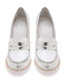 Women's Shoes, Jeffrey Campbell Tremont, Wedge Loafer, Metallic Silver and White