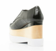 Back View: Women's Shoes, Jeffrey Campbell Digby Wood, Platform Oxford, Black Patent leather, wood & white sole
