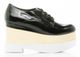 Side View: Women's Shoes, Jeffrey Campbell Digby Wood, Platform Oxford, Black Patent leather, wood & white sole