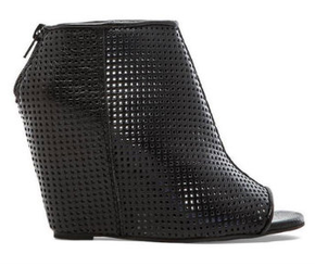Women's Shoes, Jeffrey Campbell Jovita, Perforated peep toe bootie, Black Leather