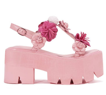 Women's Shoes, Jeffrey Campbell Ivara, Pink Flatform Sandal with leather flowers, Pink