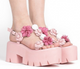 Women's Shoes, Jeffrey Campbell Ivara, Pink Flatform Sandal with leather flowers, Pink