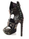 Back View: Women's Shoes, Women's Stiletto, Jeffrey Campbell Lahoya, High heel snakeskin sandal, black and silver, Size 7