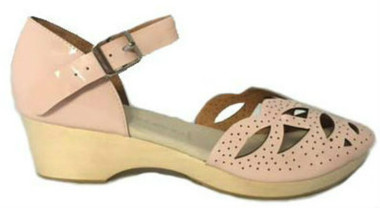 Side View:  Women's Sandals, Women's Shoes, Jeffrey Campbell Anwen, Pink Patent Leather Mary Jane, Ankle Strap, Perforated Cut outs