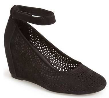 Women's Shoes, Jeffrey Campbell Cirque, Mary Jane Wedge Heel, Black perforated suede