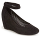 Women's Shoes, Jeffrey Campbell Cirque, Mary Jane Wedge Heel, Black perforated suede
