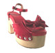 Women's Shoes, Jeffrey Campbell Bridge, Red Suede Clog Sandal, Oversized Bow and metal studs