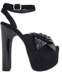 Women's Shoes, Jeffrey Campbell Jesina, Black suede platform sandal, peep toe with flower appliqu