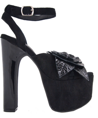 Women's Shoes, Jeffrey Campbell Jesina, Black suede platform sandal, peep toe with flower appliqu