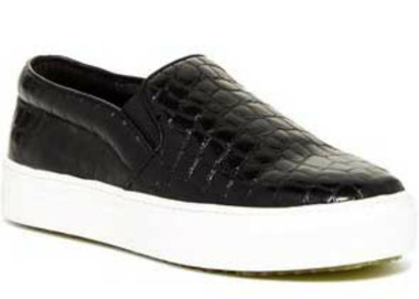 Quarter View: Women's Shoes, Sneakers, Jeffrey Campbell Sarlo, Slip on Sneaker, Black croc upper and white 1 1/4" sole