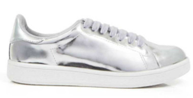 Side View: Women's Shoes, Jeffrey Campbell Player, Silver Mirror upper, White Laces, White Sole