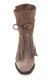 Women's Shoes, Jeffrey Campbell LaForge, Suede ankle boot with fringe tie, slouchy, high heel, Brown Taupe