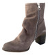 Women's Shoes, Jeffrey Campbell 3437-Ki, Suede Ankle boot with double exposed zippers and gathered front. Wooden stacked heel. Taupe.