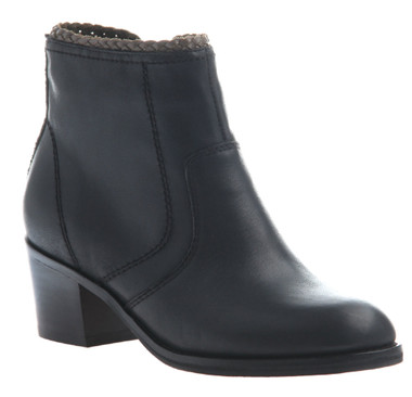 Women's Shoes, Nicole Kadin Ankle Bootie, Black Leather, Wooden Heel
