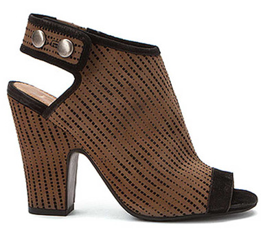 Women's Shoes, Nicole Layla Bootie, Slingback open toe boot with black trimming, Brown and black print.