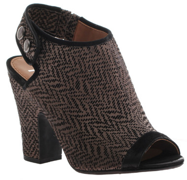 Women's Shoes, Nicole Layla Bootie, Slingback open toe boot with black trimming, Brown and black print.