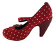 Women's Shoes, Irregular Choice high heel Mary Jane, Red polka dot wool, leather covered 4" heel, front gingham appliqu
