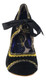 Women's Shoes, Irregular Choice High Heel Mary Jane, Black suede with gold scallop embroidery and textured trim. Black ribbon laces and gold eyelets. 3 3/4" heel.
