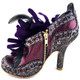 Women's shoes, Irregular choice McGillionaire, Purple oversize flower ankle boot. Metallic leather upper with reptile print. Metallic silver and purple. 3 3/4" heel.