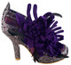 Women's shoes, Irregular choice McGillionaire, Purple oversize flower ankle boot. Metallic leather upper with reptile print. Metallic silver and purple. 3 3/4" heel.