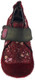 Women's Shoes, Irregular Choice Pony Hair ankle boot, burgundy printed fabric upper with pony hair overlay, metallic suede covered heel and velcro closure. Padded claw design strap with embroidered cat face.