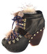 Women's Shoes, Irregular Choice platform ankle boot, Metallic gold & brown/black upper with faux fur, front lacing. Brass studs at bottom base.