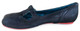 Inside View: Women's Shoes, Women's Flats, Irregular Choice T-Strap flats, Metallic blue with red edging on bottom sole.