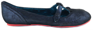 Side View: Women's Shoes, Women's Flats, Irregular Choice T-Strap flats, Metallic blue with red edging on bottom sole.