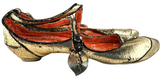 Women's Shoes, Women's Flats, Criss Cross Strap flats by Irregular Choice, Gold distressed leather, 1/2" heel and pointed toe.